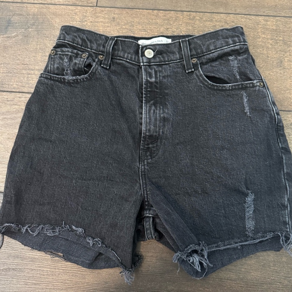 Abercrombie & Fitch Black Jean Shorts Distressed High-Waisted